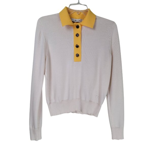Tory Burch Contrast Collar Long Sleeve Polo Sweater - Picture 2 of 13